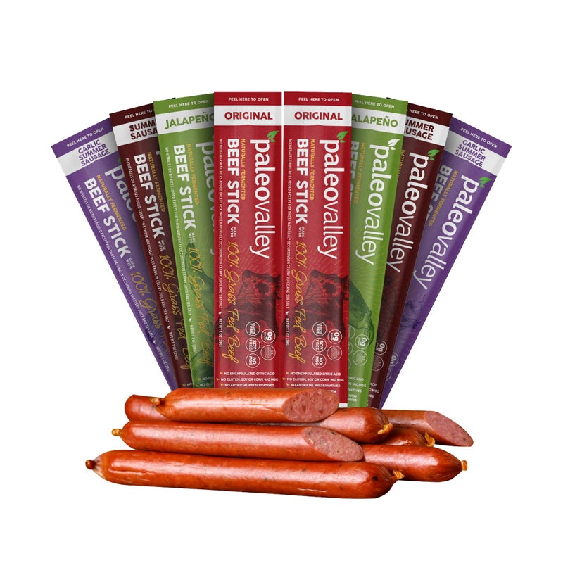 Paleovalley 100% Grass Fed Beef Sticks - Delicious Gluten Free Beef Snack - High Protein Keto Friendly, 40 Count Variety Pack - Image 1
